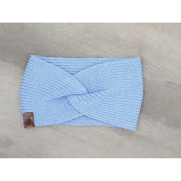 Handmade Knit Twisted‎ Headband | Soft Blue Winter Ear Warmer - Picture 7 of 8